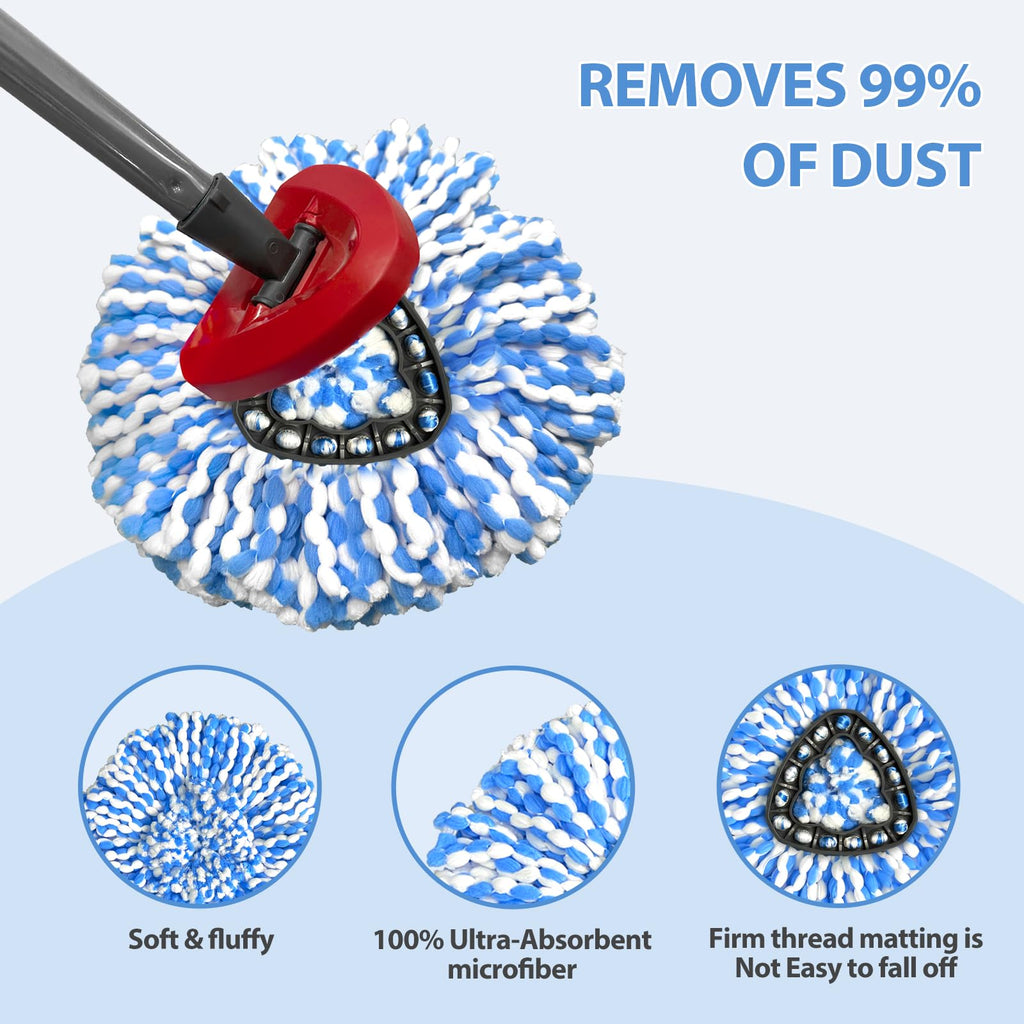 3 Heads + Base Spin Mop Replacement Head for Cedar RinseClean 2-Tank System