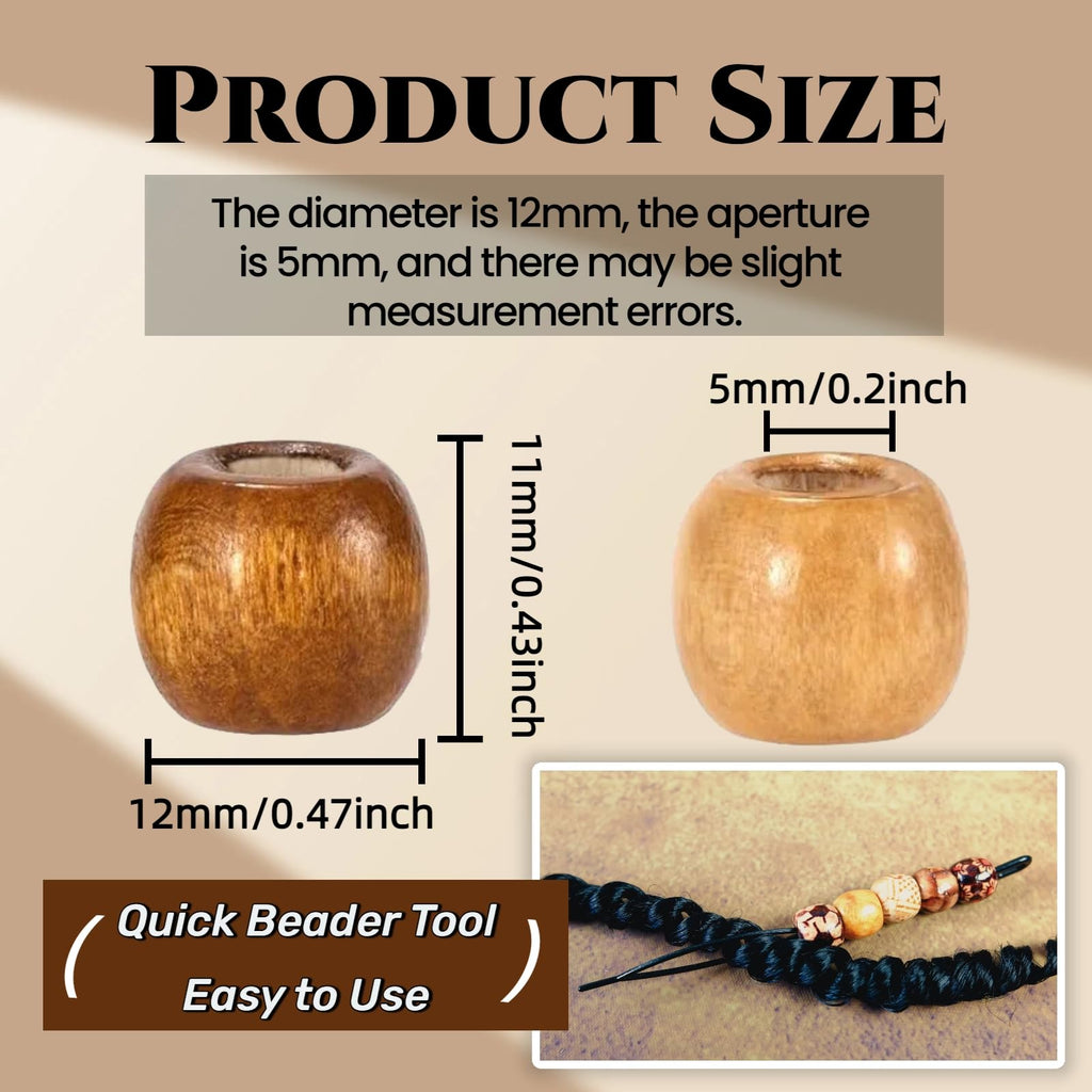 95 Pcs Wood Hair Beads for Braids & Dreadlocks, 12X11mm Natural Wooden Beads Hair Accessories for Braiding & DIY Crafts