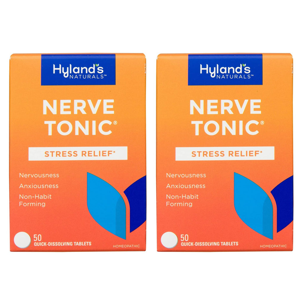 Hyland's Nerve Tonic Stress Relief Tablets, Natural Relief of Restlessness, Nervousness and Irritability Symptoms, 50 Count (2 Pack)