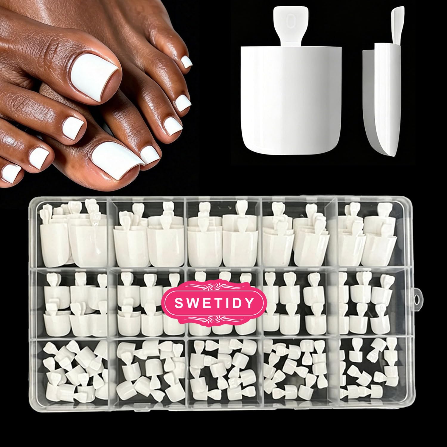 Toe Nail Press Ons, French Square Toe Tips, Press On Nails for Women | 150pcs Pre-Designed Soft Gel Thick False Toenail Extension, Berry Pink Full Cover Acrylic for DIY 15 Sizes