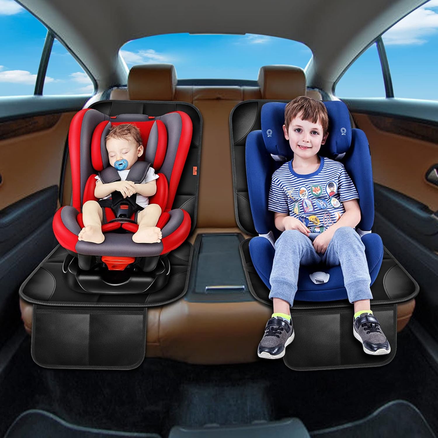 Buy now Car Seat Protector 1 Pack Car Seat Cushion Mat Thickest Padding,Waterproof 600D Fabric Car Seat Covers for Non-Slip Backing Mesh Pockets for Baby and Pet (Black, 1 Pack) at indiglob india