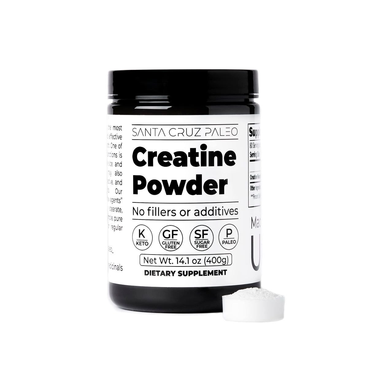 Santa Cruz Paleo, Creatine Monohydrate Powder Micronized, Unflavored Pre Workout and Muscle Support Supplement, Gluten Free Keto, Mix with Water or Shakes, No Fillers or Additives, 80 Servings, 400g