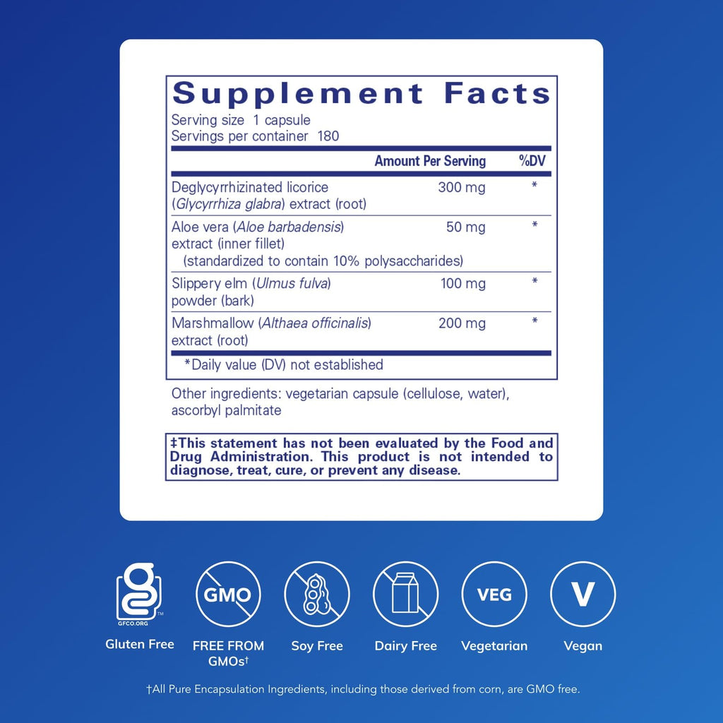 Pure Encapsulations DGL Plus, 180 Capsules | Deglycyrrhizinated Licorice Supplement to Support Gastrointestinal Health*, Herbal Blend
