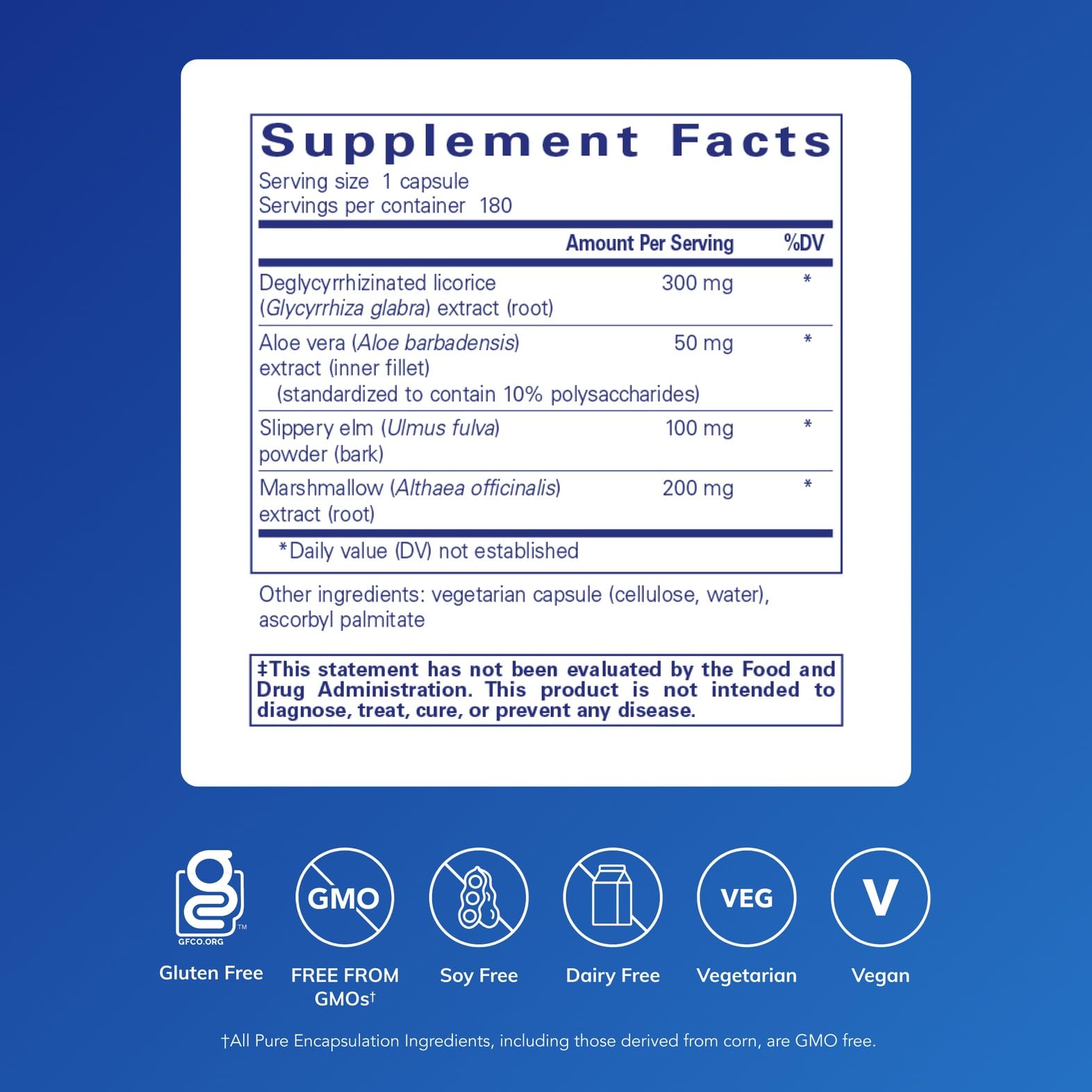 Pure Encapsulations DGL Plus, 180 Capsules | Deglycyrrhizinated Licorice Supplement to Support Gastrointestinal Health*, Herbal Blend