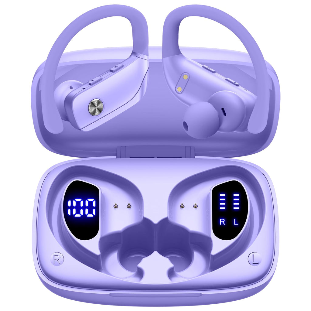 Buy now bmani Ear Buds Wireless Earbuds Bluetooth Headphones with 80H Playtime LED Display Case, Over-Ear Hook with Mic, Stereo Sound, Easy Button Controls, Sports Earphones for Running Workout Gym Black at indiglob india