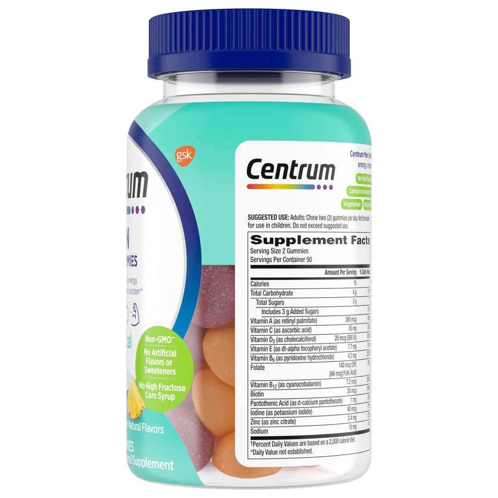 Centrum MultiGummies for Men 18 and Over, 100 Count | Contains Vitamin D3, B Vitamins and Antioxidants, Gluten Free, Non-GMO Ingredients, GLP-1 Support