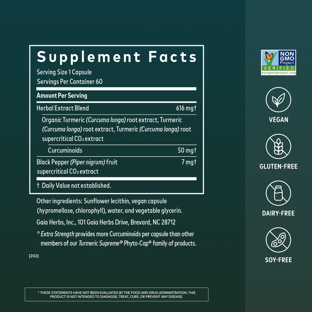 Gaia Herbs Turmeric Supreme Extra Strength - Helps Reduce Occasional Discomfort from Normal Wear & Tear*- 616 mg Organic Turmeric Curcumin Supplement with Black Pepper- 60 Vegan Liquid Phyto-Capsules
