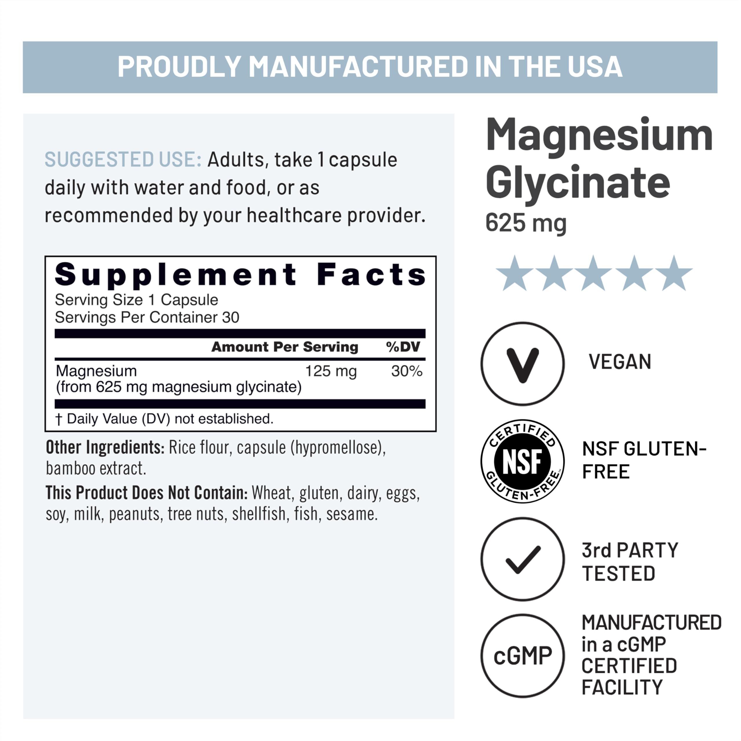 NatureWise Magnesium Glycinate 625 mg - High Absorption Chelated Magnesium Glycinate for Sleep, Relaxation, Muscle & Bones* - Gentle on Stomach, Vegan, Non-GMO - 30 Capsules[30-Day Supply]