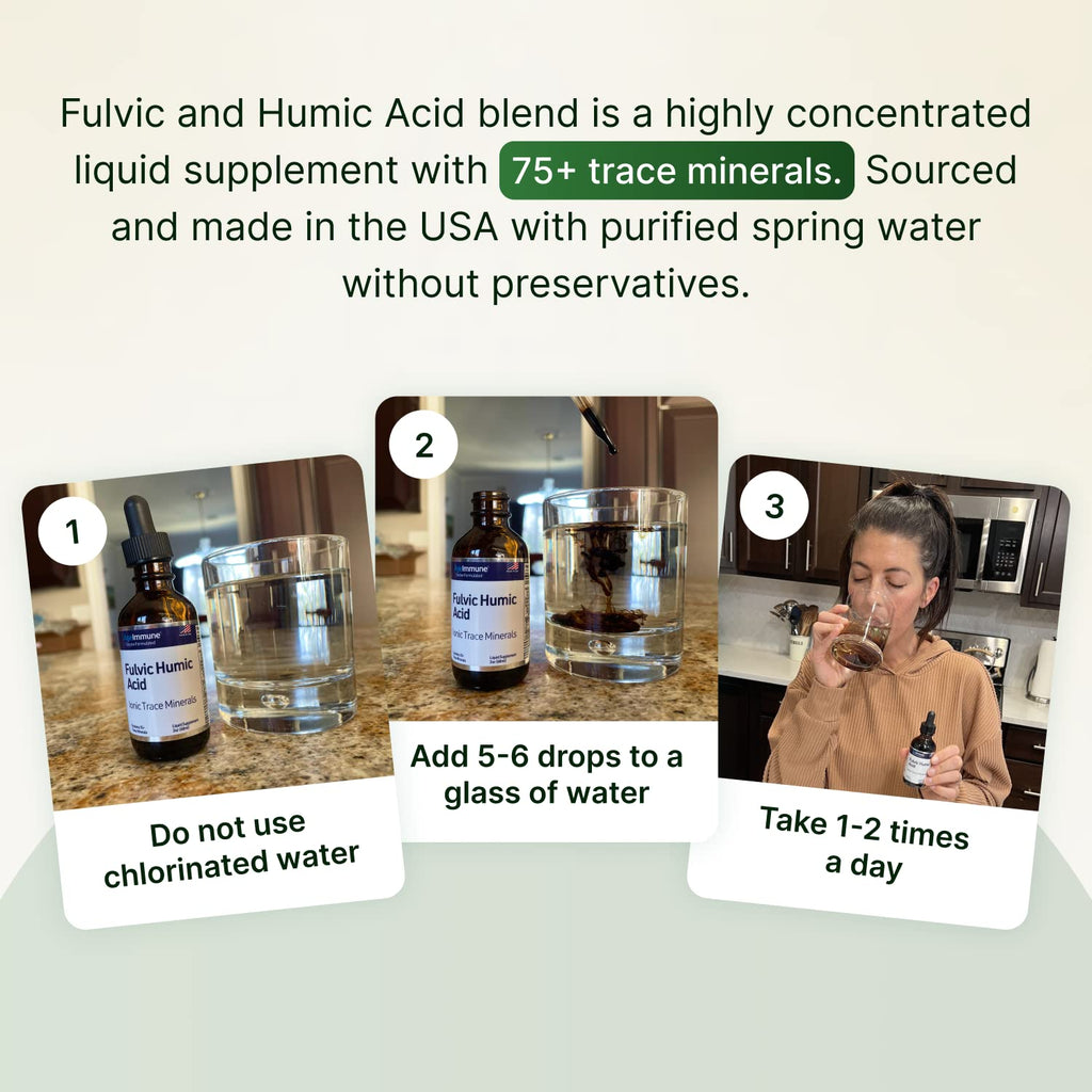 Fulvic Acid Humic Acid 500 mg per Serving 240 Servings mined in USA - Fulvic Humic Acid Liquid Supplement with 75+ Trace Minerals for Energ Gut Health Detox and Hydration – 2 oz