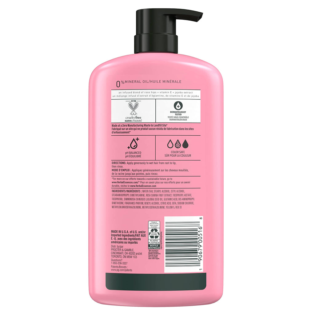 Herbal Essences Conditioner, Rose Hips- Smooth Collection, Shiny Hair with Vitamin E & Jojoba, Safe for Color Treated Hair, Floral Scent, Cruelty-Free, Dermatologist-Tested, 29.2 Fl Oz