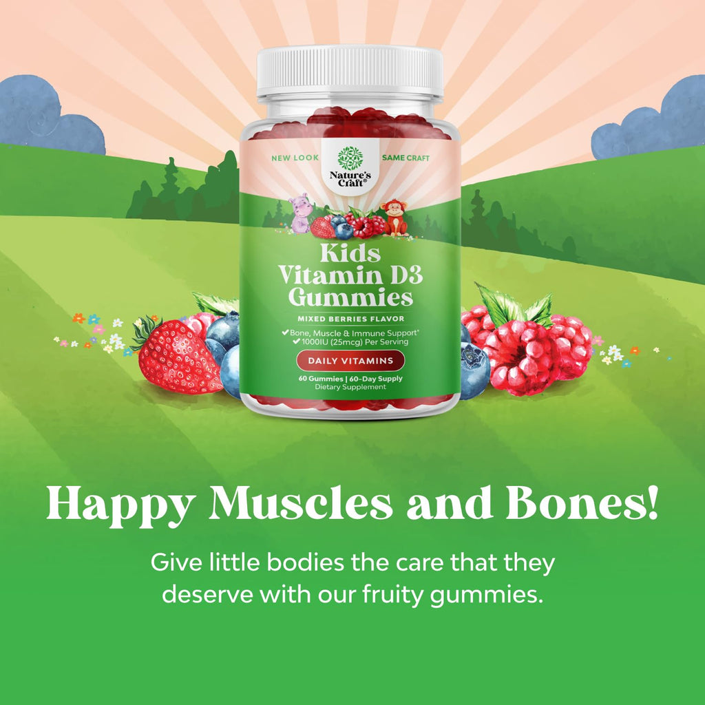 Vitamin D3 Gummies for Kids - Bone Development & Immune Support - 60 Count