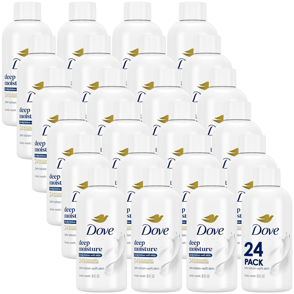 Dove Body Wash Deep Moisture for 24hr Lotion-Soft Skin Moisturizing Skin Cleanser with No Sulfates No Parabens 3 oz | Dove Deep Moisture Body Wash hydrates dry skin for 24 hours with a sulfate-free formula and MicroMoisture technology.