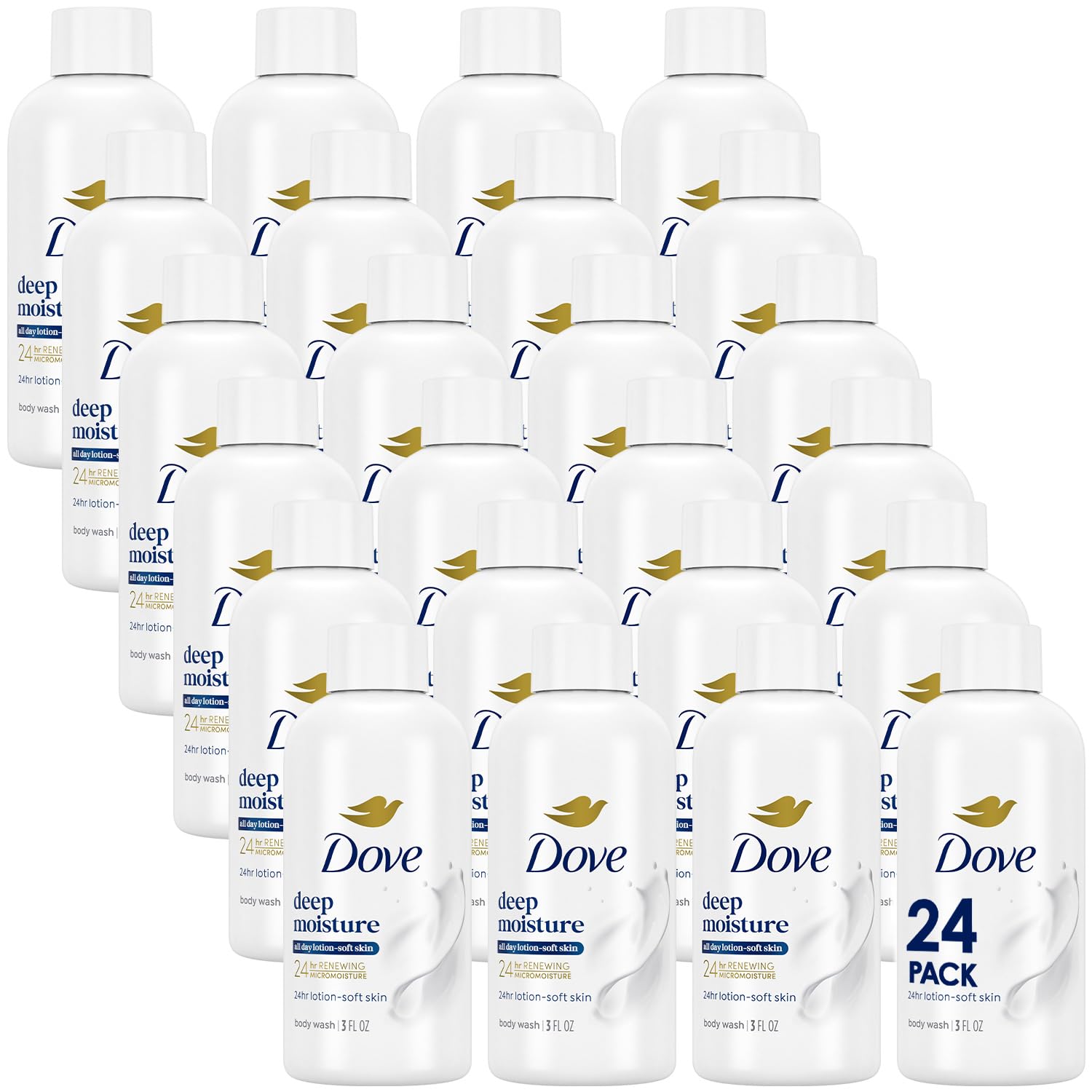 Dove Body Wash Deep Moisture for 24hr Lotion-Soft Skin Moisturizing Skin Cleanser with No Sulfates No Parabens 3 oz | Dove Deep Moisture Body Wash hydrates dry skin for 24 hours with a sulfate-free formula and MicroMoisture technology.