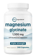 Triple Strength Magnesium Glycinate 1,500mg Per Serving, 240 Capsules | 500mg Per Capsule | Easily Absorbed Chelated Magnesium + Elemental Form | Healthy Muscle, Bones, & Mood Support | Non-GMO