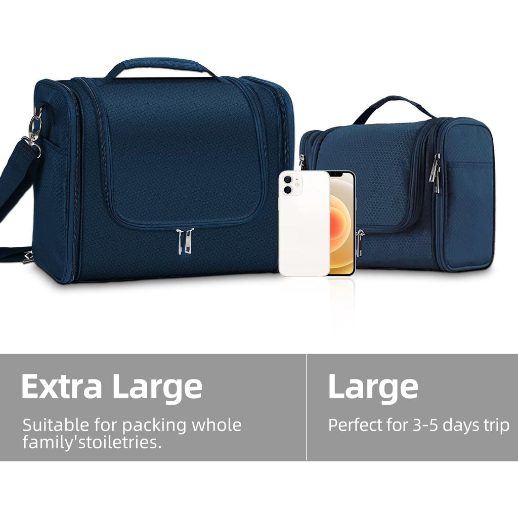 Buy now Buruis Extra Large Capacity Toiletry Bag for Women and Men, Hanging Toiletry Organizer Cosmetics Makeup Bag, Water-resistant Dopp Kit for Full Sized Toiletries, Travel Essentials (Blue) at indiglob india