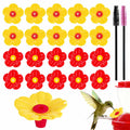 20 Pieces Hummingbird Feeder Replacement Flowers Plastic Hummingbird Feeders Parts Pet Bird Feeder Replacement for Outdoors Hanging Feeders Feeding Ports with 2 Cleaning Brush (Red + Yellow)