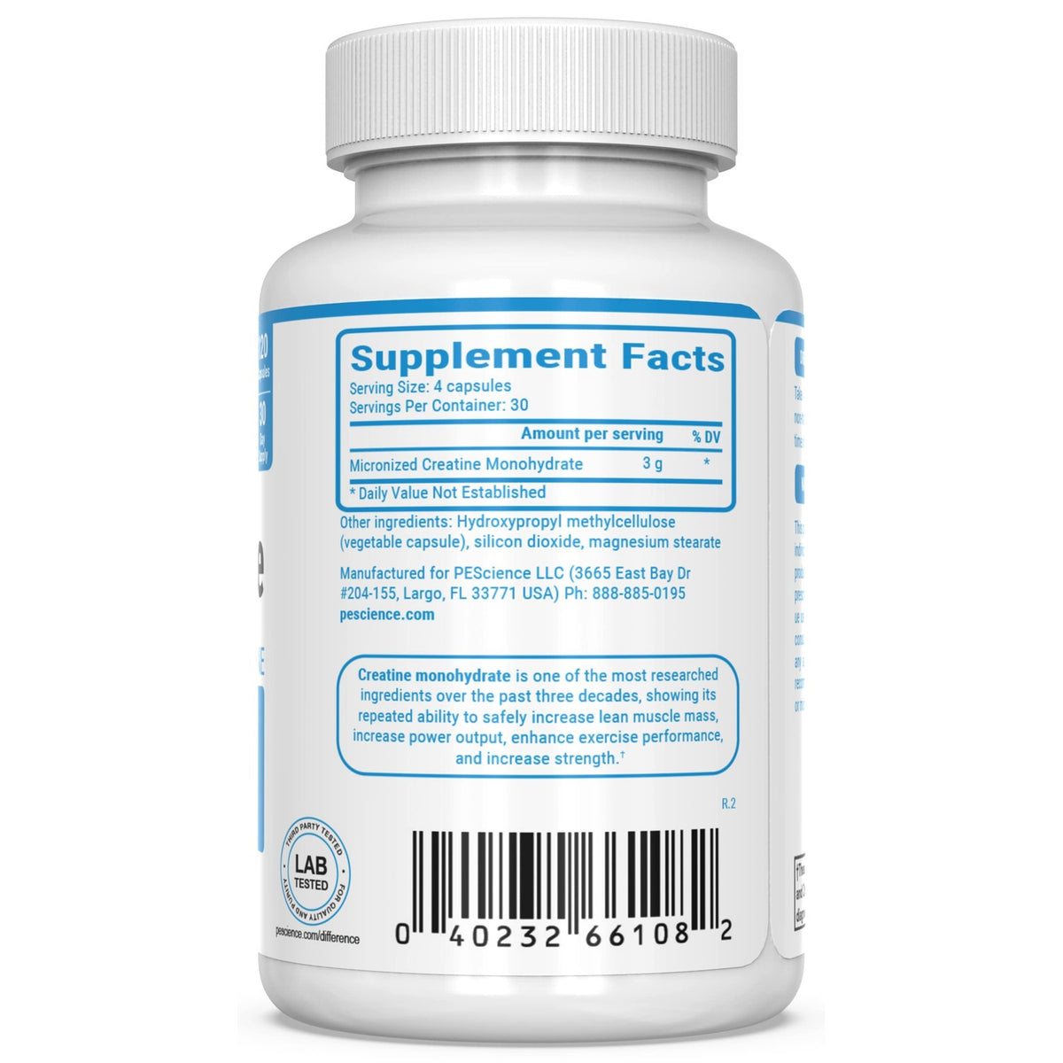 PEScience TruCreatine Creatine Monohydrate Pills, Creapure, 120 Capsules