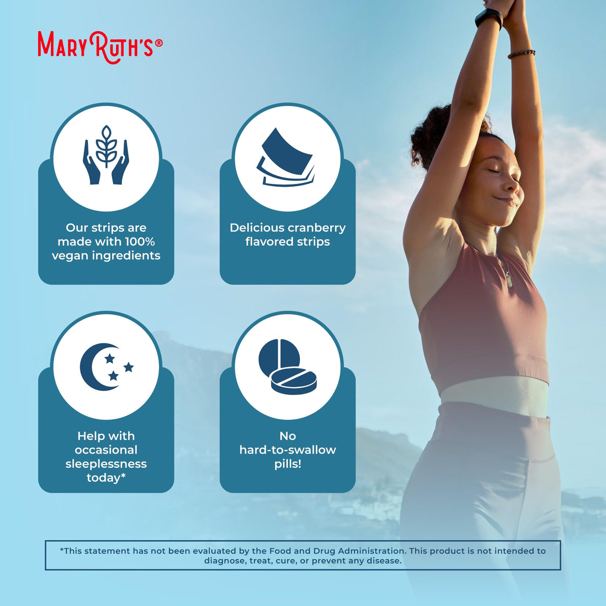 Sleep Dissolving Strips by MaryRuth's | L Theanine | Chamomile Flower | Melatonin 5mg | Valerian Root | Vitamin B6 | Sugar Free | Cranberry Flavor | Vegan | Gluten Free | Dairy Free | 30 Count