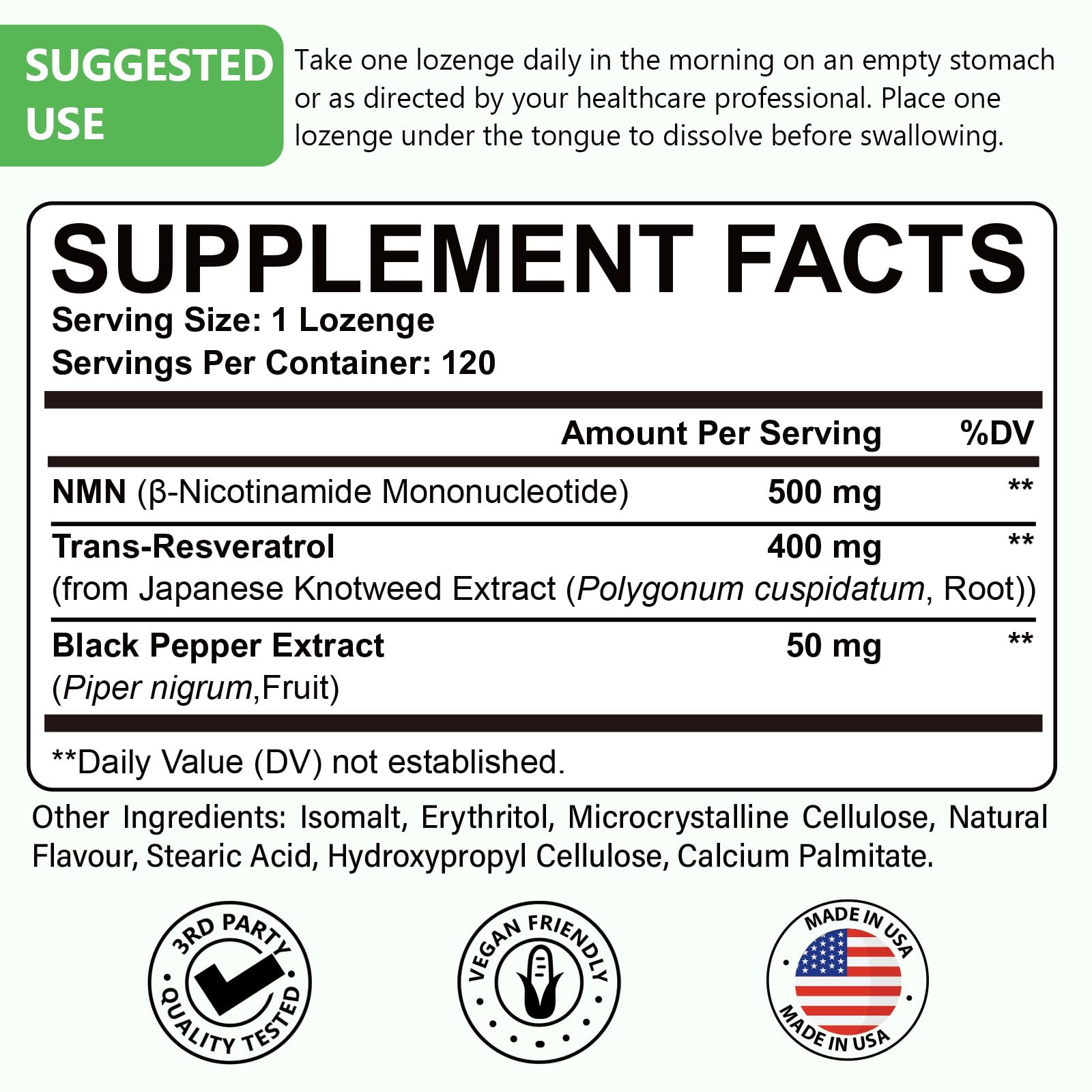 Sublingual NMN Resveratrol Supplement 950mg, 120 Lozenges (120-Day Supply) | Sublingual NMN 500mg + Trans-Resveratrol 400mg, 3-in-1 Advanced Formula for NAD, Cell, Immune, Energy & Muscle, Anti-Aging