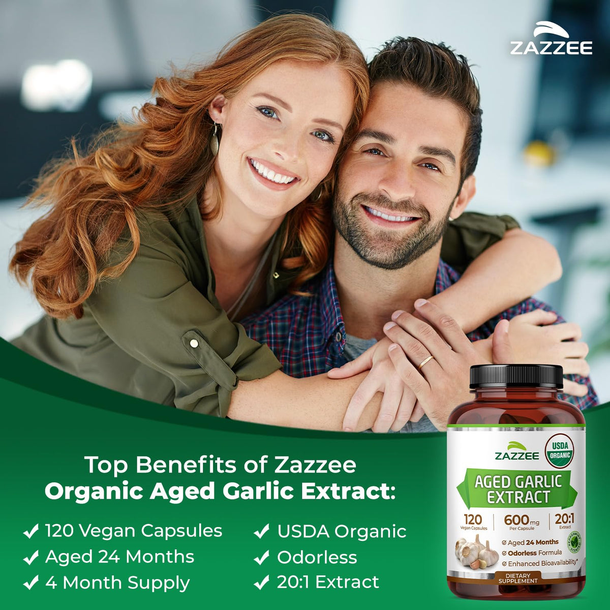 Zazzee USDA Organic Aged Garlic 20:1 Extract, Aged 24 Months, Odorless
