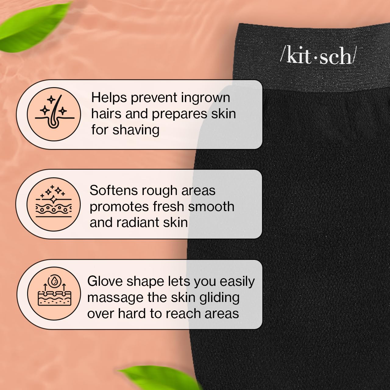 Kitsch Exfoliating Glove 1pc – Exfoliating Mitt - Black | Korean Exfoliating Mit & Deep Exfoliating Body Scrubber for Shower, Bath | Body Exfoliator Glove, Dead Skin Remover