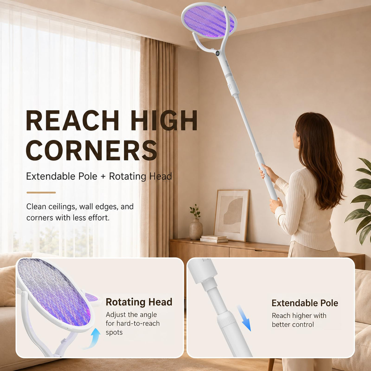 Electric Fly Swatter Racket 5000V Bug Zapper with Power Display