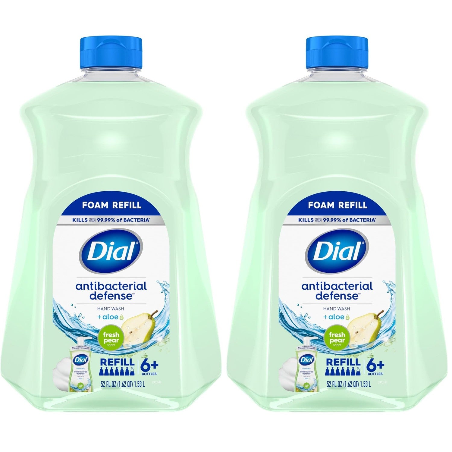 Dial Antibacterial Defense Foaming Hand Soap Refill, Spring Water, 52 Fl Oz | With aloe vera, dermatologist-tested, gentle on skin, free from parabens and SLS and SLES, moisturizing formula