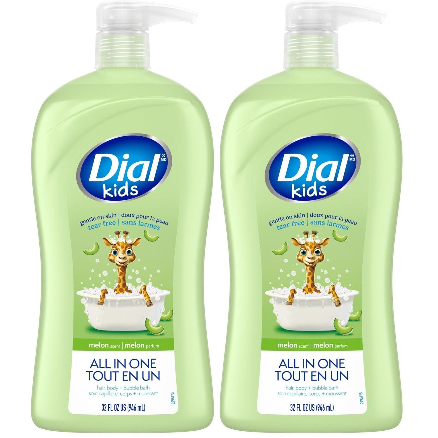 Dial Kids All-in-1 Body Wash + Hair + Bubble Bath, Melon Scent, 32 Fl Oz, Hypoallergenic Body Wash & Shampoo, No Tears Formula for Kids 2+ Years, No Parabens & Silicones