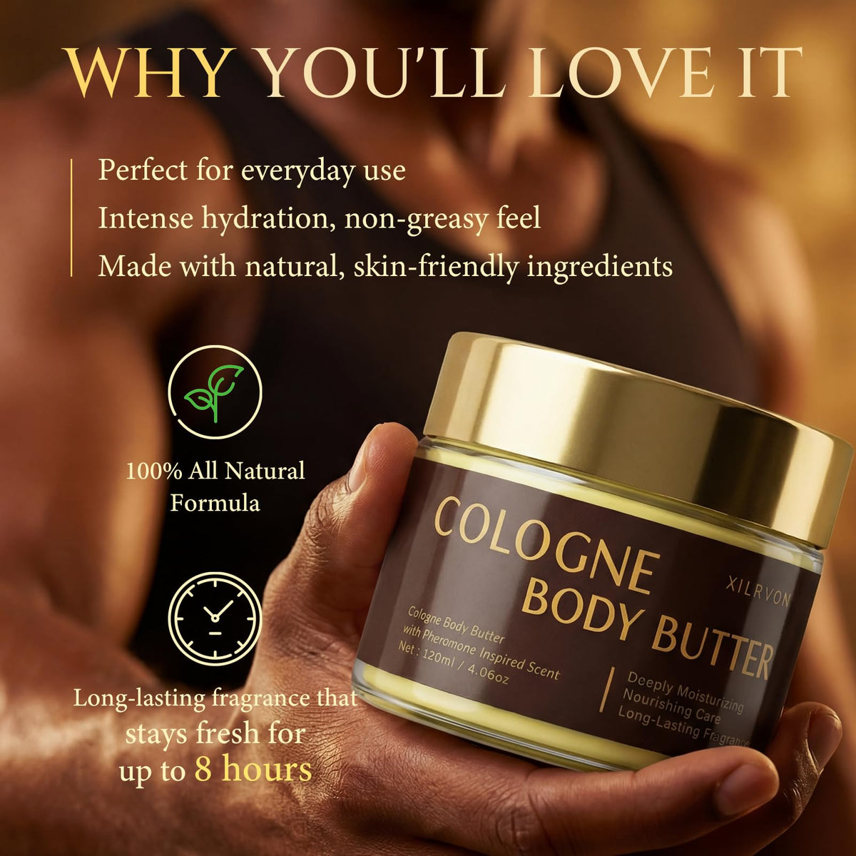 Men's Cologne Body Butter with Shea Butter, Long-Lasting Moisturizer
