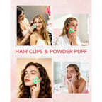 Amizo 6 Pcs Creaseless Hair Clips and 6 Pcs Triangle Powder Puffs for Women | Beauty Makeup Set，No Crease Design, No Bend,Loose Powder,Smooth Makeup Application and No-Dent Hair Styling