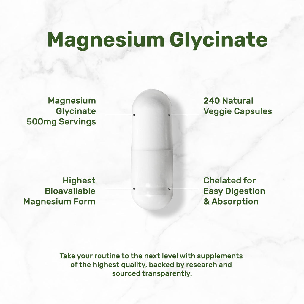 Deal Supplement Magnesium Glycinate 500mg Per Serving, 240 Veggie Capsules | 100% Chelated Magnesium Glycinate, Essential Mineral Supplement for Women & Men. Non-GMO, Gluten Free.