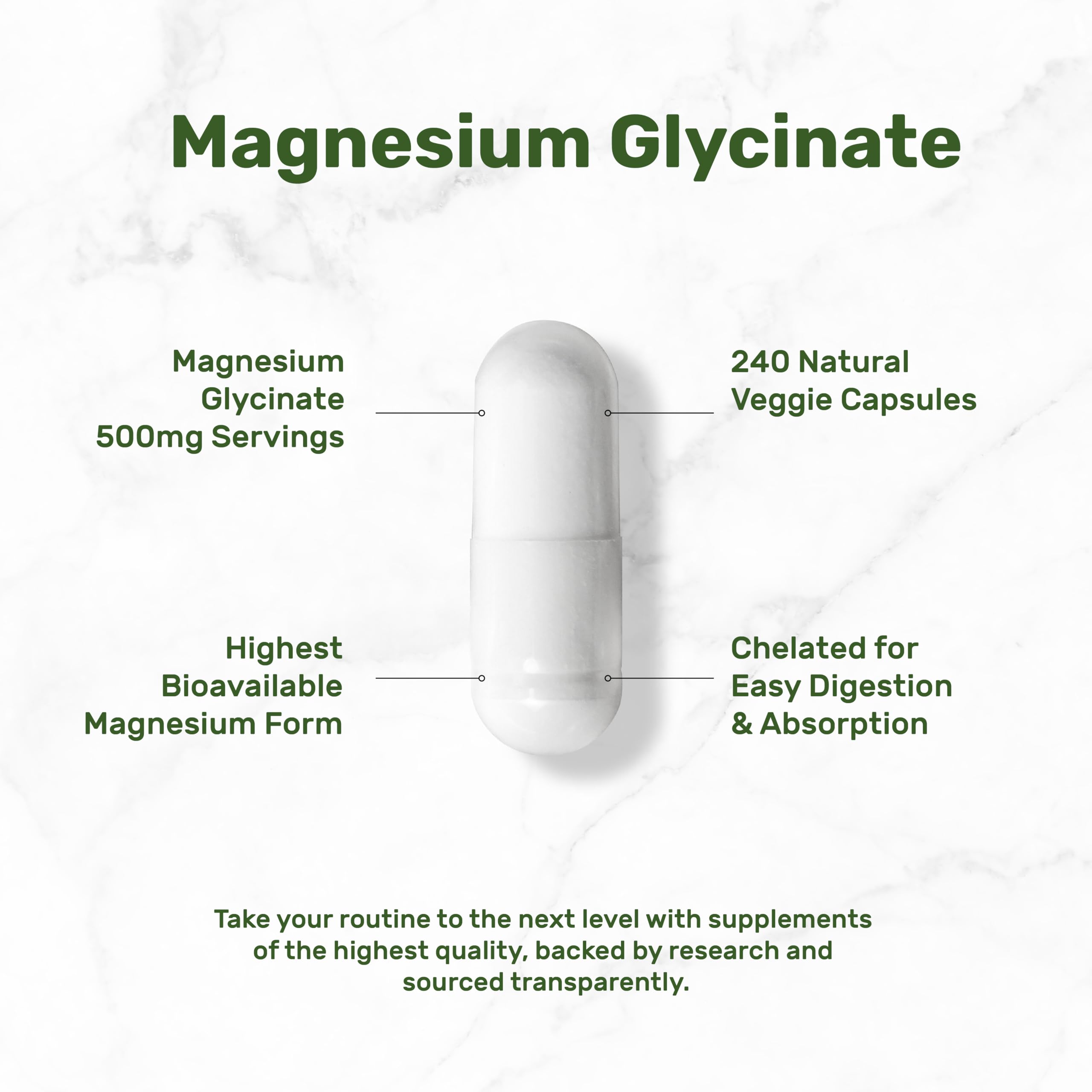 Deal Supplement Magnesium Glycinate 500mg Per Serving, 240 Veggie Capsules | 100% Chelated Magnesium Glycinate, Essential Mineral Supplement for Women & Men. Non-GMO, Gluten Free.
