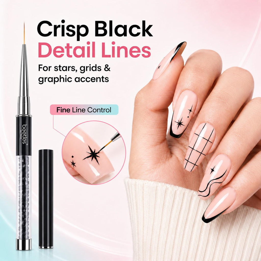 Beetles Gel Polish Nail Art Liner Brushes 5Pcs Painting Art Design Pen Set | Diamond Application Rhinestone Handle Dotting Drawing Sizes 5 7 9 11 20mm Nail Design Gift for Women