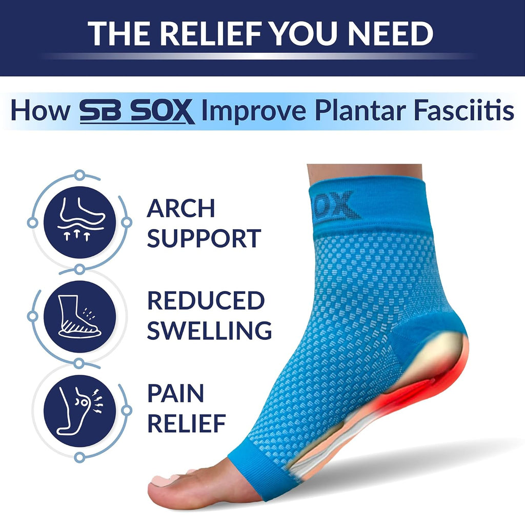 Buy now SB SOX Plantar Fasciitis Relief Socks â€“ Ankle Brace Compression Sleeve â€“ Arch Support for Foot Pain, Swelling, Heel Spurs â€“ Foot Brace for Achilles Tendonitis Relief, Injury Recovery (Blue, Medium) at indiglob india