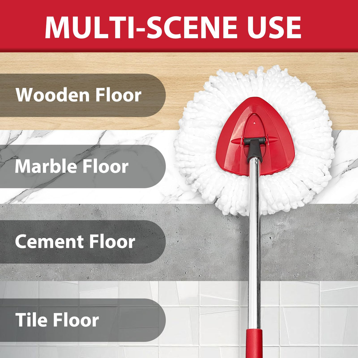 Spin Mop Replacement Set for EasyWring 1-Tank, 2 Heads, Handle, Base, Brush