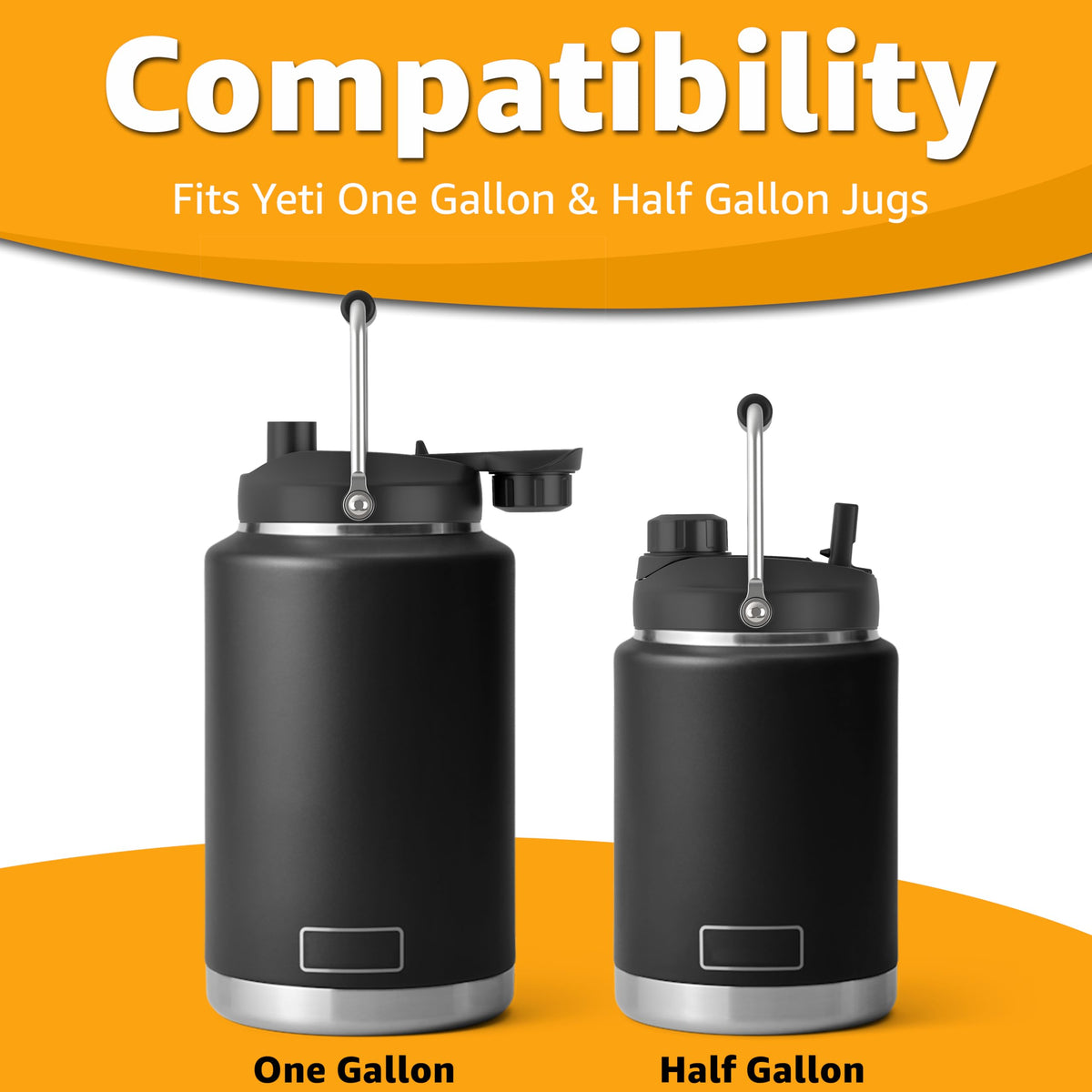 Jmoe USA Improved Jug Lid for Yeti Half Gallon and One Gallon Rambler Jugs | 2 in 1 Replacement Lid | Large Chug Spout and Leakproof Flip Straw | BPA Free Plastic | Includes 4 Straws