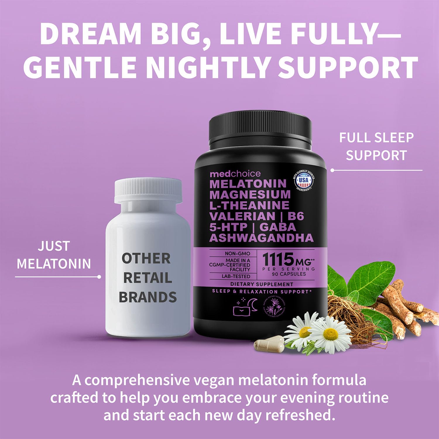12-in-1 Melatonin Sleep Capsules - Natural Sleep Aids for Adults with Melatonin 5mg and Magnesium Glycinate 500mg, Sleep Aid with Ashwagandha, L Theanine, Valerian Root, GABA, 5-HTP (90ct, Pack of 2)