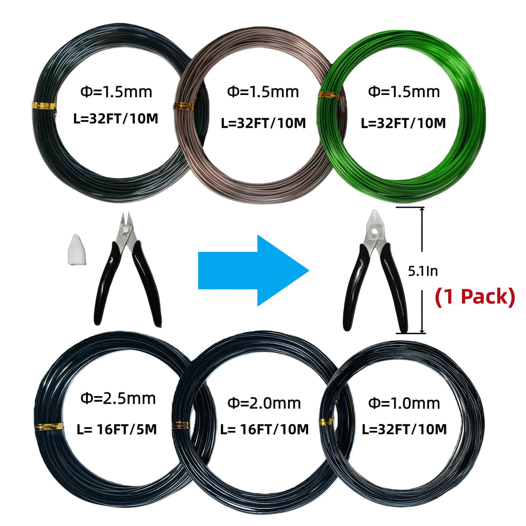 6 Roll Bonsai Training Wire Kit with Cutter, 160ft Anodized Aluminum 4Sizes