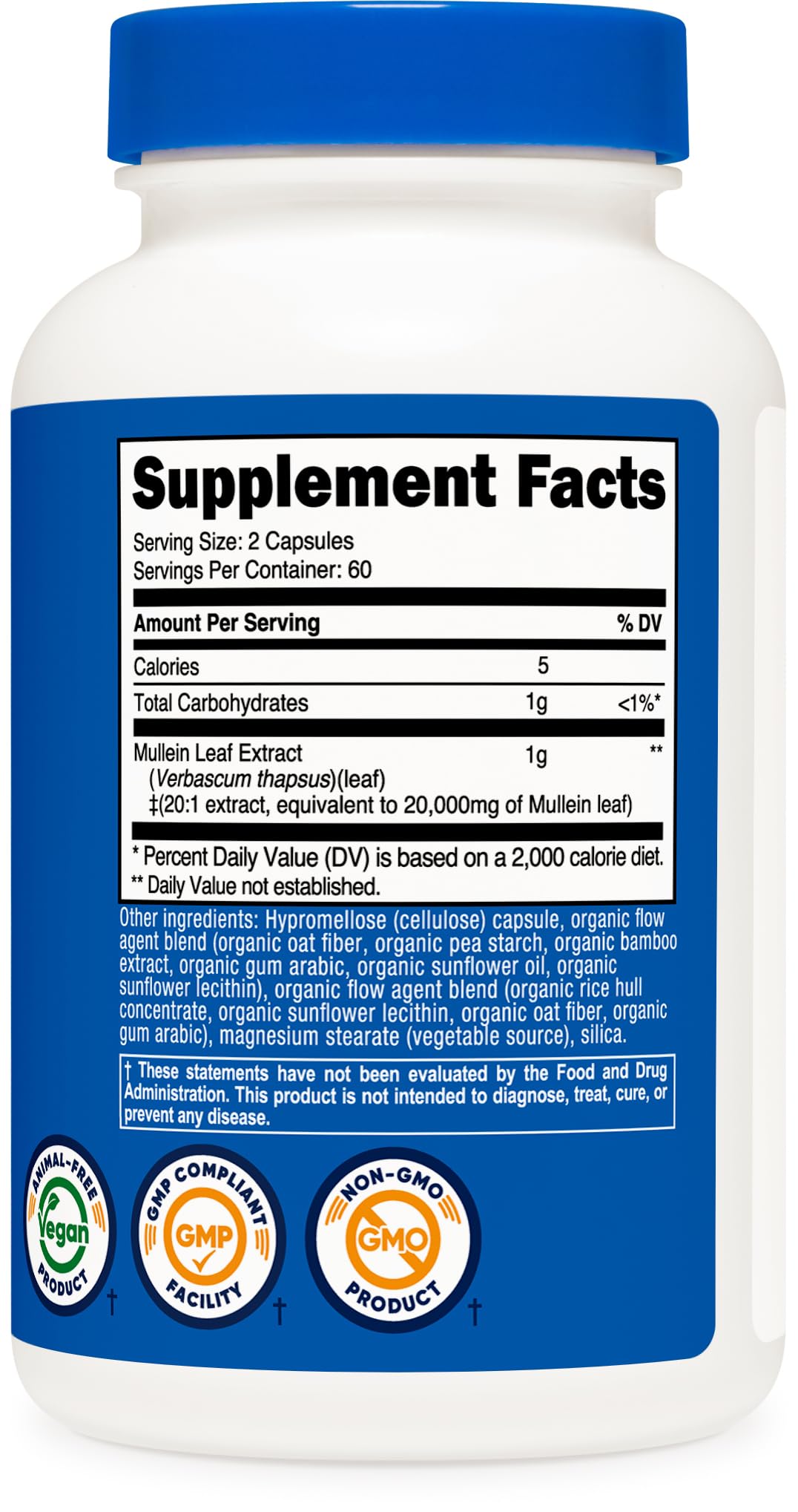 Nutricost Mullein Leaf Extract 120 Capsules for 60 Serving Per Bottle
