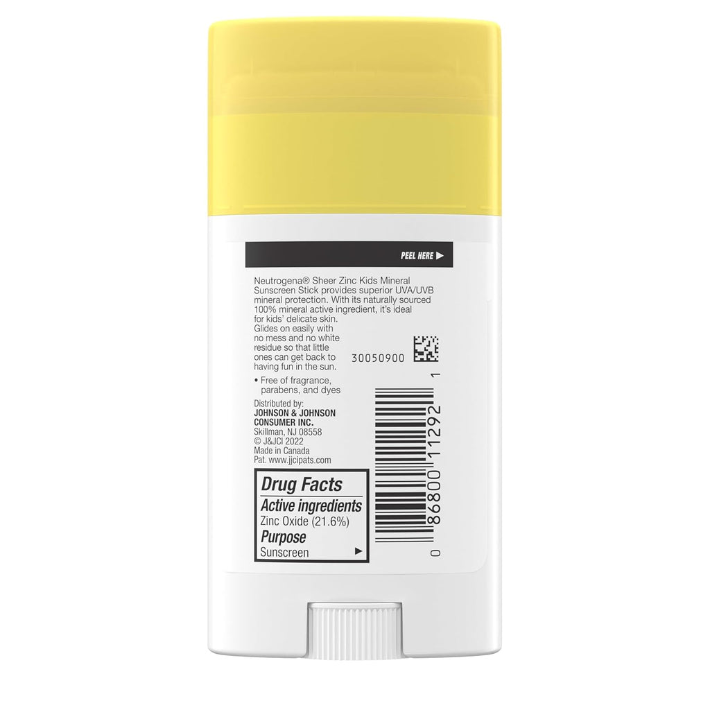 Buy now Neutrogena Sheer Zinc Oxide Kids Mineral Sunscreen Stick, Broad Spectrum SPF 50+ & UVA/UVB Protection & Water Resistant with Residue-Free, No-Mess Application, Oil- & Paraben-Free, 1.5 oz at indiglob india