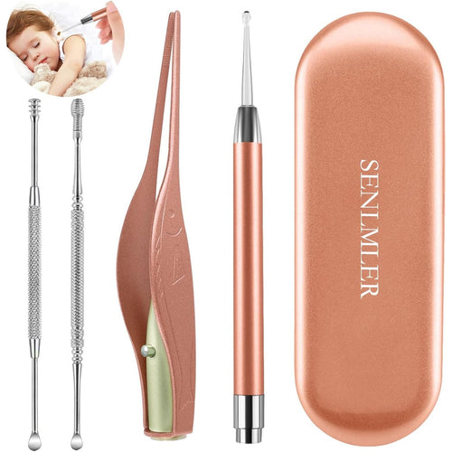 Buy now 4 Pack Ear Pick with Light, Ear Cleaner Ear Wax Removal Tool Kit for Kids and Adults, Ear Picks Digger & Tweezers & Spiral Spring Ear Spoon Set with Storage Box (Rose Gold) at indiglob india