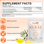 Vitamin D3 K2 Supplement Softgel, Vitamin D3 K2 Softgel with 10000 IU Supports Immune, Heart, Teeth & Bone Health, Free of GMO, Gluten, Soy, 120 Softgels