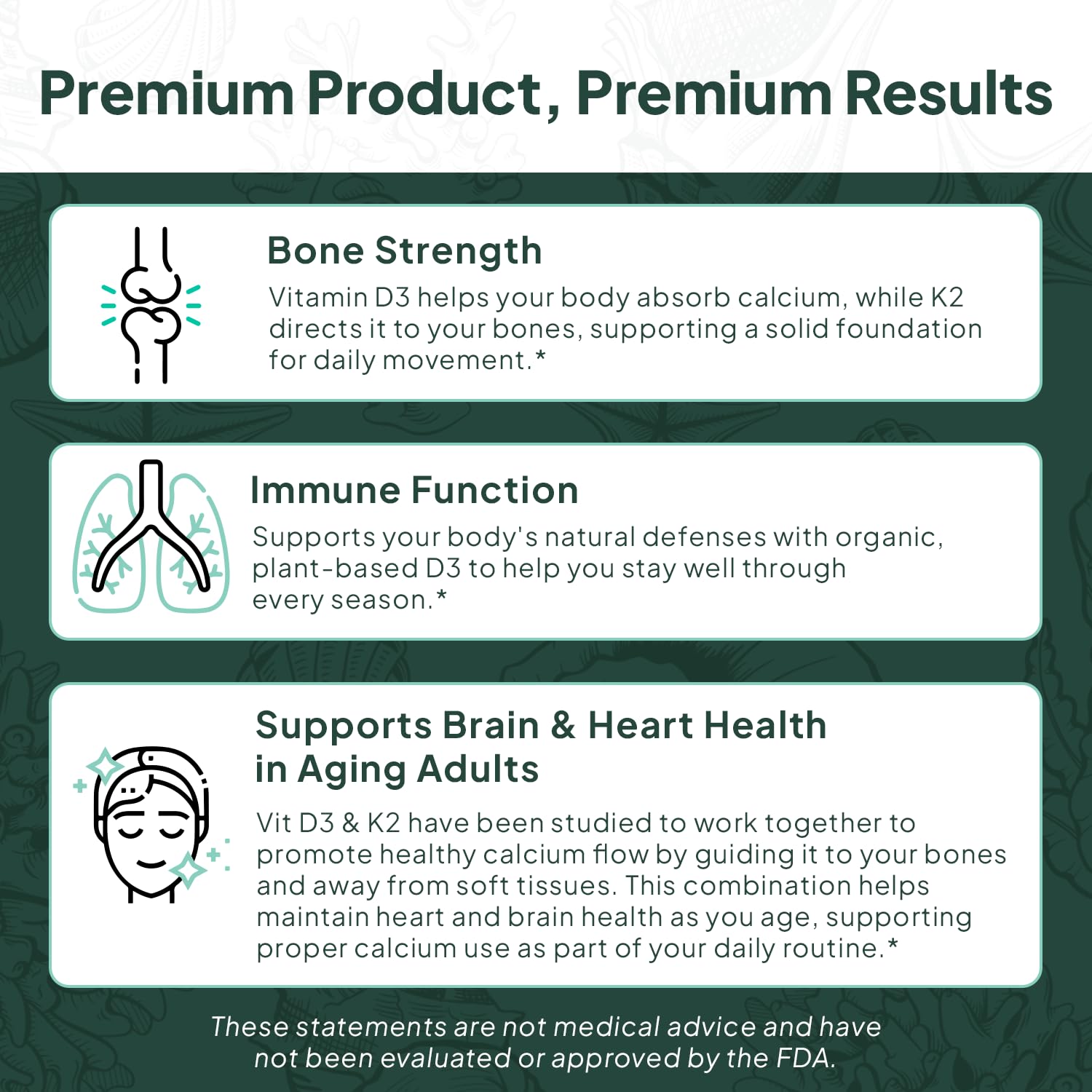 Organics Ocean Better D3 + K2-100% Organic VIT D3 and K2 Supplements with Maximum Bioavailability - Supports Bone Density, Calcium Balance, Immunity & Mood - 3-Pack, 90-Day Supply