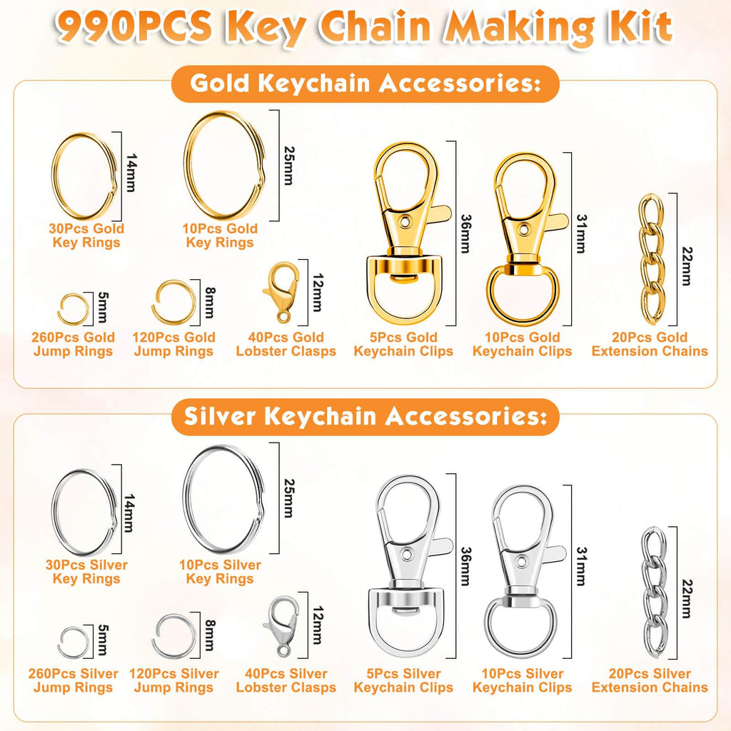 PAXCOO Keychain Making Kit, Keychain Craft Supplies Including Key Chain Hooks, Lobster Clasps, Key Rings and Jump Rings for Key Chain Making and Jewelry Making
