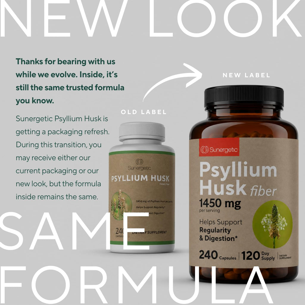 Premium Psyllium Husk Fiber Supplement 1450mg, 240 Capsules | 1,450 mg per 2-capsule serving; supports regularity & digestive health, with 120 servings and no powder mixing