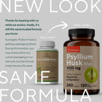 Premium Psyllium Husk Fiber Supplement 1450mg, 240 Capsules | 1,450 mg per 2-capsule serving; supports regularity & digestive health, with 120 servings and no powder mixing
