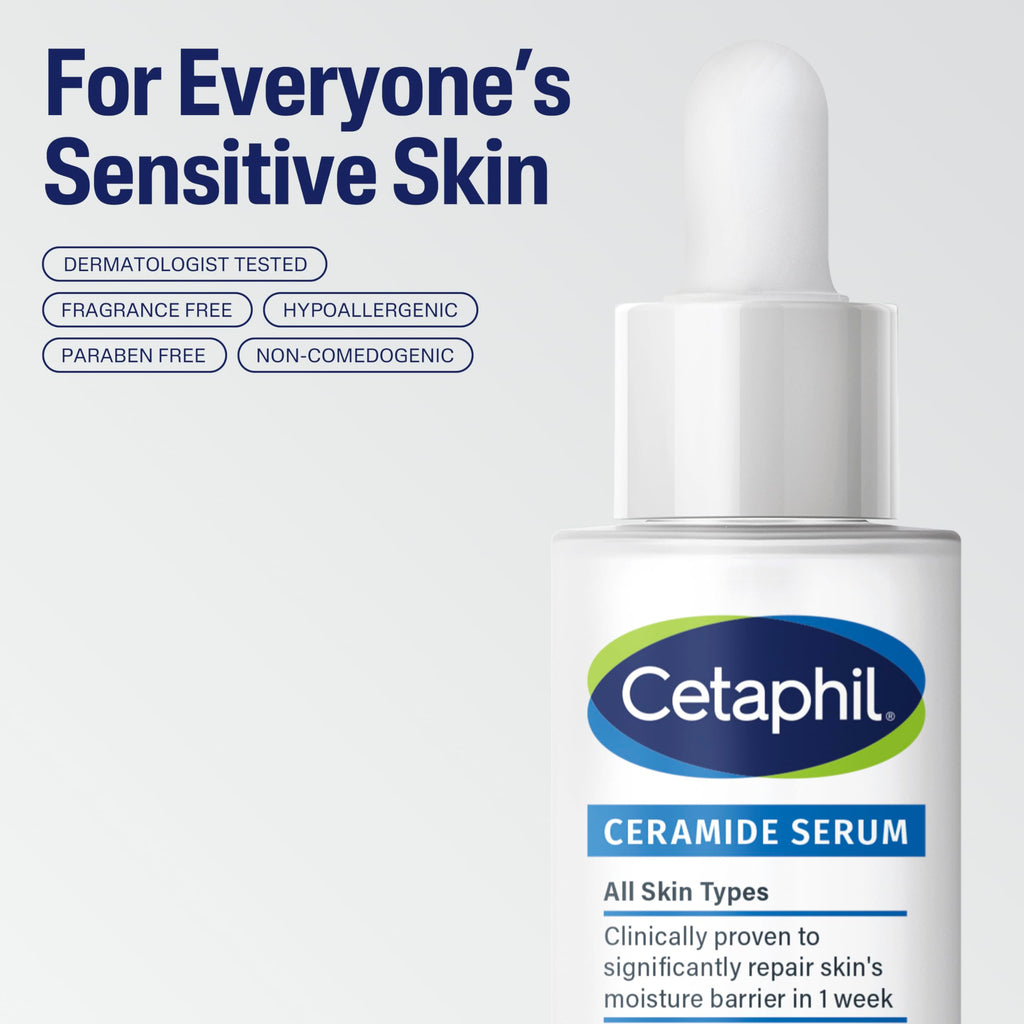 Buy now Cetaphil Ceramide Serum, Hydrates and Restores Skin Barrier, Formulated with Ceramides & Centella Asiatica, Designed for Sensitive Skin, Fragrance Free, Dermatologist Tested, 1oz at indiglob india