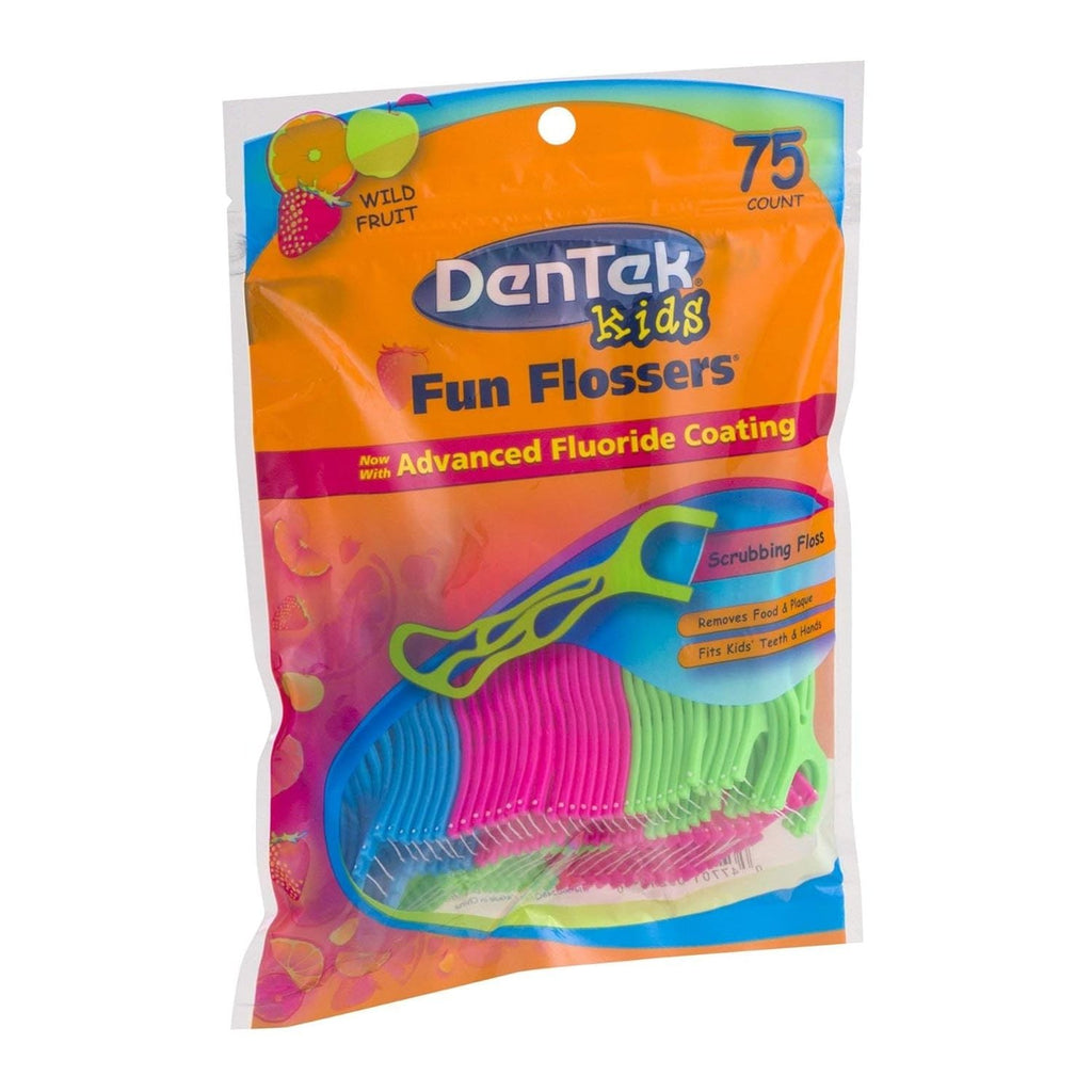 Buy now DenTek Kids Fun Flossers, Removes Food & Plaque, Wild Fruit Flavored Floss Picks, 75 Count, 6 Pack at indiglob india