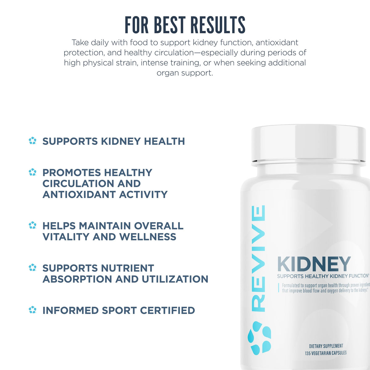 Revive MD Kidney Support Supplement for Men & Women – Kidney Cleanse & Detox Capsules for Overall Health & Function – Vegan-Friendly, Gluten-Free & Soy-Free (135 Vegetarian Capsules, 45 Servings)