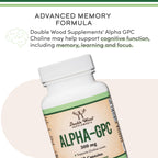 Alpha GPC Choline 600mg, Cognitive Memory + Focus Support, 60 Capsules | Brain, Memory + Focus Supplement, Acetylcholine Precursor, 300mg Active Choline per Capsule, Pre-Workout, Third Party Tested